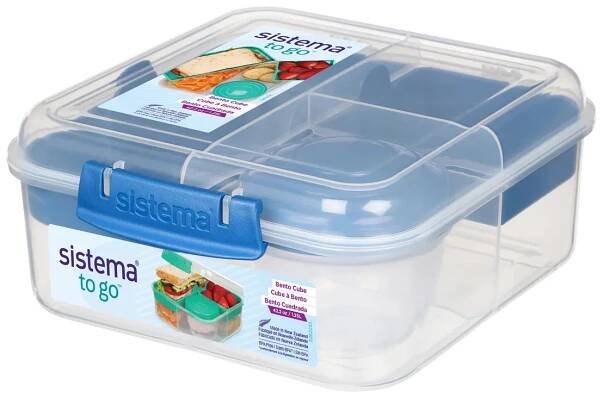 Sistema Box svačinový 1,25l BENTO CUBE To Go, transparentní/modrá