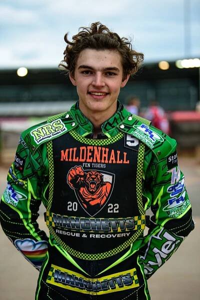 Sam Bebee  - Mildenhall Manchettes Fen Tigers during the National Development League match between Belle Vue Colts and Mildenhall Fens Tigers at the National Speedway Stadium, Manchester on Friday 15th July 2022. (Credit: Ian Charles | MI News)