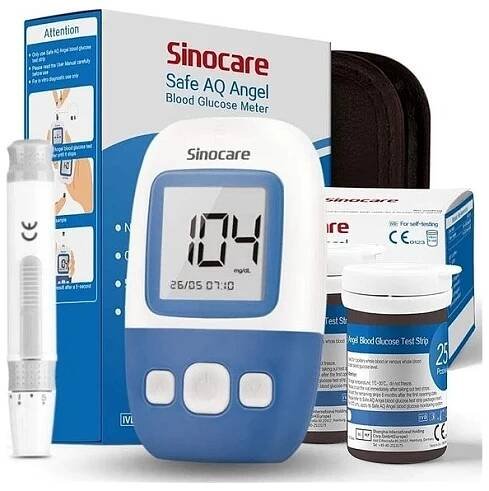 Sinocare Glukometr Safe AQ Angel, 25 proužků, 25 lancet, odběrové pero, taštička
