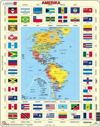 Puzzle MAXI - Mapa Ameriky + vlajky/70 dílků