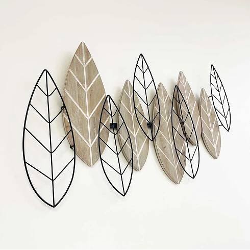 Metal and Solid Wood Leaf Wall Decor - Image 2