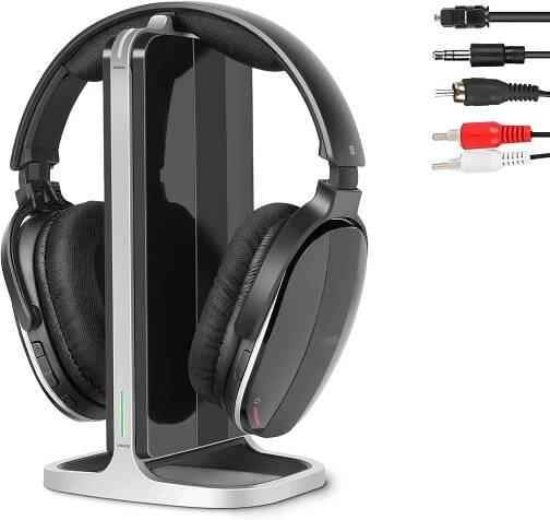 Retekess TA007 Bezdrátová sluchátka k televizi, nabíjecí stanice s vysílačem 2.4G, 60 m, kompatibilní s Bluetooth, pro domácí bezdrátová sluchátka, Liga mistrů