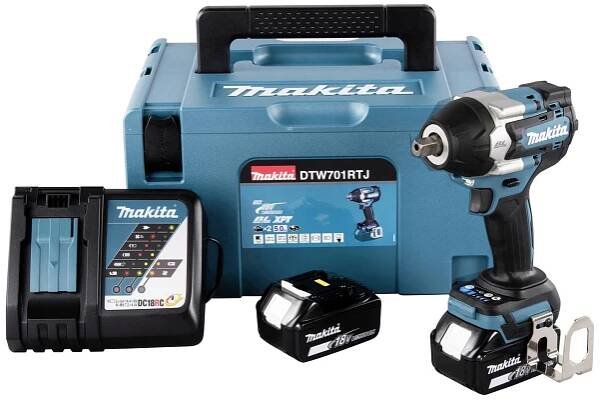 Makita DTW701RTJ aku rázový utahovák, 700 Nm, 18 V, 5 Ah, vč. 2x aku, vč. nabíječky, kufřík
