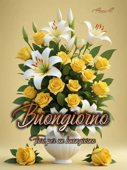 a vase filled with yellow and white flowers