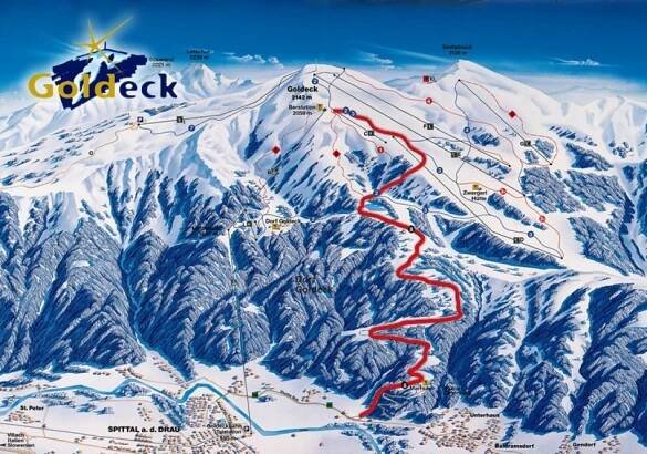 Lyžařská mapa sjezdovek areálu Goldeck