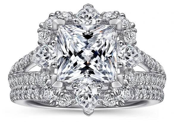 Aphrodite - Art Deco 14K White Gold Fancy Halo Princess Cut Diamond Engagement Ring