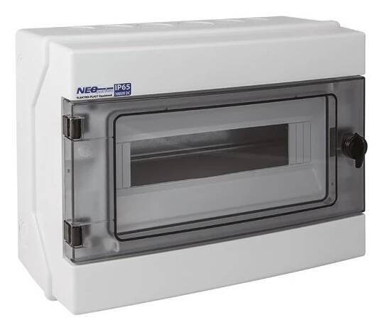 Rozvaděč RH-12 NEO pro fotovoltaiku plast. / IP65 / 1000V DC / 500V AC / 1x12 nástěnný / průhledné dveře