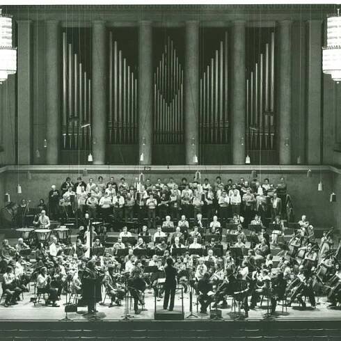 BR-Chor, Sir Colin Davis, Solisten und BRSO im Herkulessaal bei einer Probe zu "Oedipus Rex", 1983 (Foto: BR-Archiv)