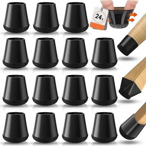 24 x NÁSTAVCE NA NOHY NÁBYTEK KŘESLA S PLSTÍ 15-20 mm ČERNÉ GUMOVÉ NÁSTAVCE