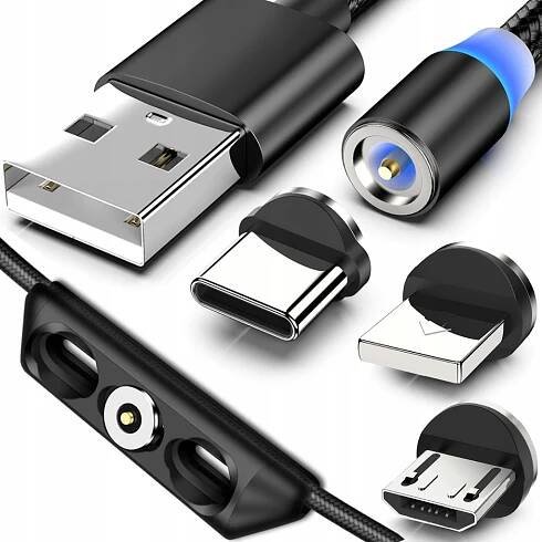 MAGNETICKÝ KABEL 100 cm PRO IPHONE MICRO USB TYP-C 3v1