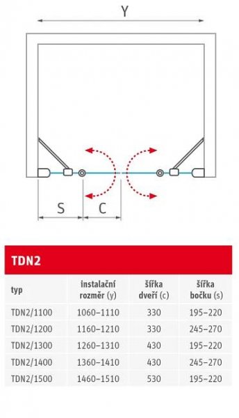 Sprchové dveře dvoukřídlé TDN2 | Roth Czech