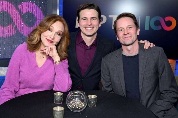 Amy Yasbeck, Jason Ritter and Tyler Ritter attend MPTF's Lights, Camera, Take Action! Telethon at KTLA 5 on December 08, 2024 in Los Angeles, California