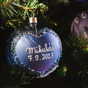 Vánoční ozdoba skleněná se jménem / textem - miminkovská 10 cm - modrá | Koulier