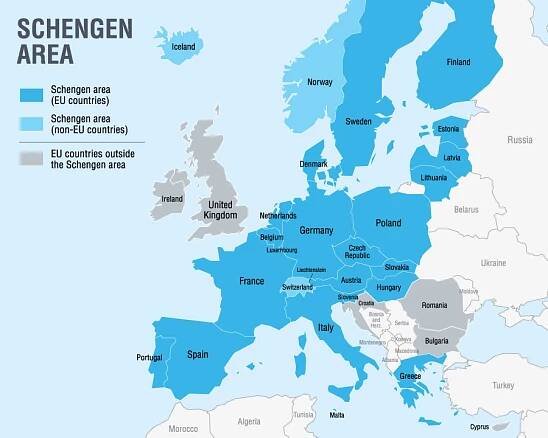 schengen countries map