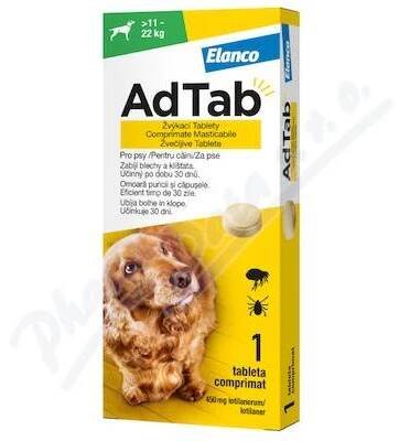 AdTab Žvýkací tablety proti blechám a klíšťatům psi 450 mg 11-22 kg 1 ks