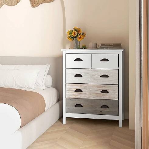 Komoda Vintage Shabby Chic 5 Zásuvek Lakovaný povrch Značka Homcom