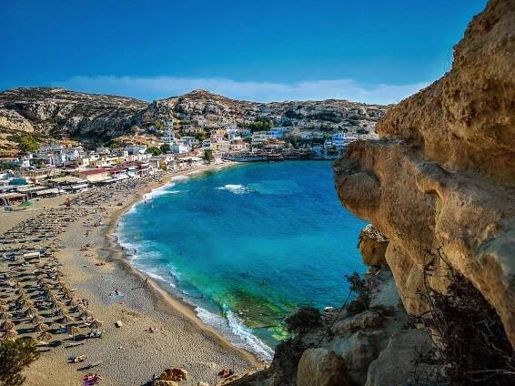matala beach from matala caves