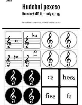Hudební pexeso - Houslový klíč 2 - 72 kartiček pro zábavnou výuku hudební nauky - noty c2 - g3