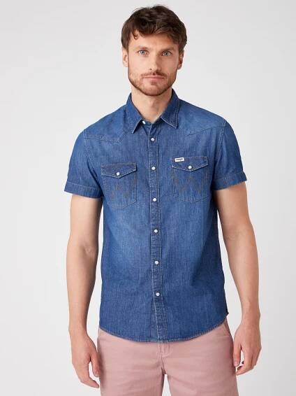 Pánská džínová košile WRANGLER W5J05K30P SS WESTERN SHIRT Mid Summer - Obleknete se