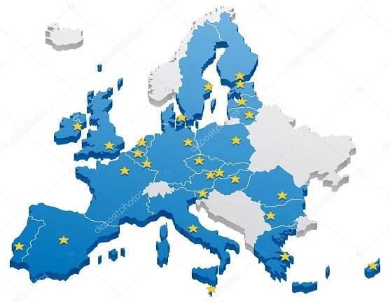 Stáhnout - Mapa Evropské unie. capitals a hranice lze snadno odstranit v souboru vektor. žádná transparentnost, použité. — Ilustrace