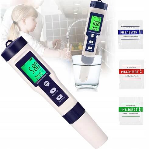 MĚŘIČ PH METR TESTER KYSELOSTI KYSELOMĚR VODY TEPLOMĚR + 3 ZÁSOBNÍKY