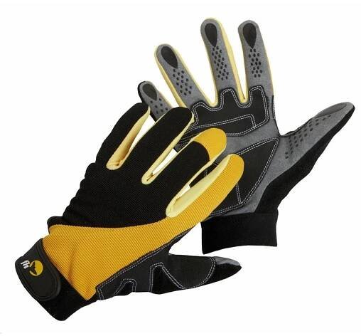 Rukavice CORAX, protiskluzové, štípaná úseň, manžeta na suchý zip, žluto/černé, FH - Kombinované | PROTEC plus - vše pro firmy - montérky, drogerie, outdoor, reklamní textil
