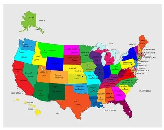 Barevná mapa států USA 50 — Ilustrace