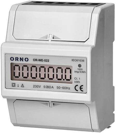 Elektroměr 1F na DIN lištu digitální ORNO OR-WE-522 80A 3 moduly