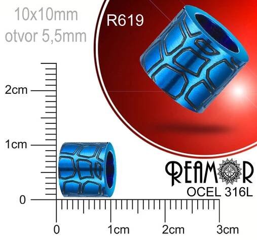 Korálek tvarovaný Reamor CHIRURGICKÁ OCEL ozn.-R619. Velikost 10x10mm otvor 5,5mm.