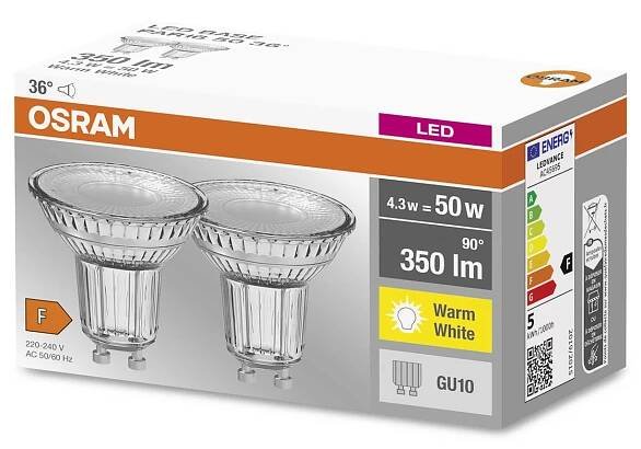 OSRAM Reflektor LED GU10 PAR16 4,3W 2 700K 36° sada 2 ks