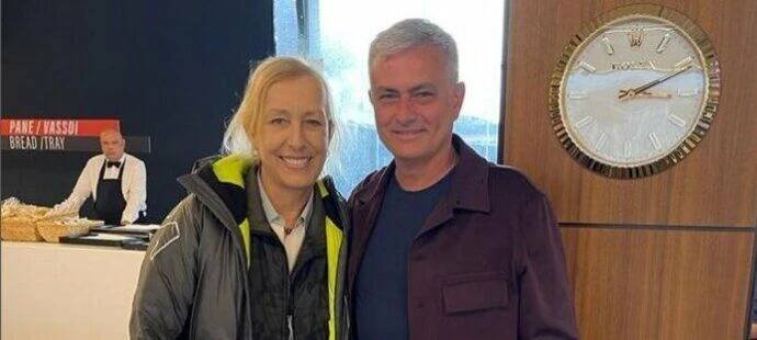 Tenisová legenda Martina Navrátilová s fotbalovým trenérem Josém Mourinhem