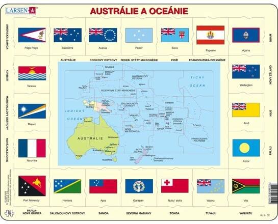 Puzzle MAXI - Mapa Austrálie a Oceánie + vlajky/35 dílků - Kohoutová auta - Hry a hračky