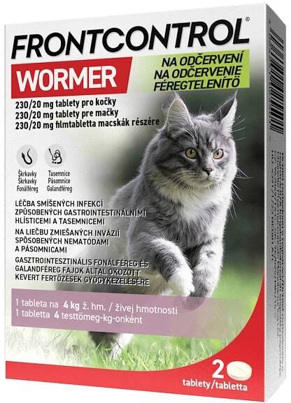 FRONTCONTROL Wormer na odčervení 230/20 mg tablety pro kočky 2 kusy
