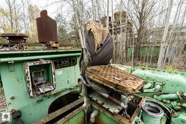 Komatsu D155W remote control bulldozer in Chernobyl
