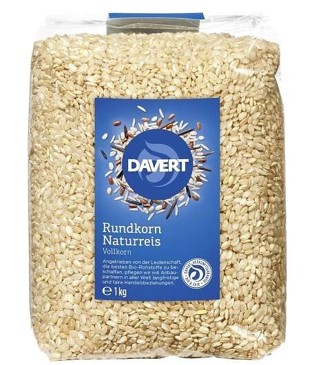 8 x Davert Bio Kulatozrnná rýže neloupaná, 1kg