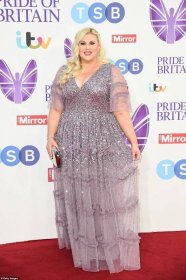 Looking good: Louise Pentland stood out in a shimmering purple gown