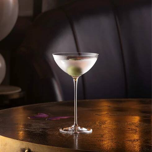 Dry Martini in a designer cocktail glass by Nude and Remy Savage - Photo by Nude.