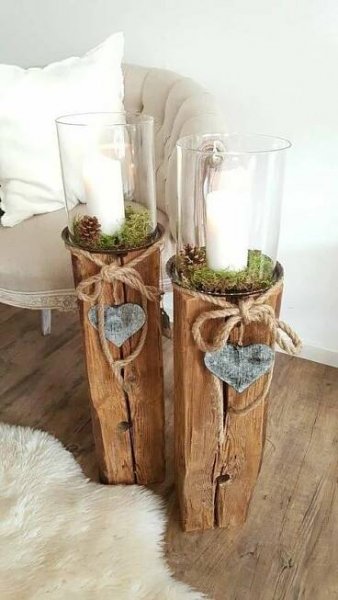 Rustic Christmas DIY: Wooden Vases with Candles