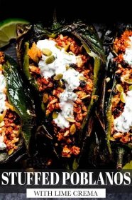 Stuffed Poblano Peppers with Lime Crema