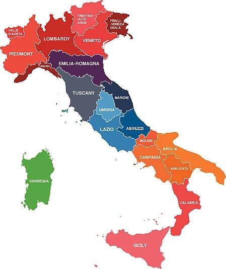 mapa regionů itálie. mappa delle regioni italia - sardinie stock ilustrace