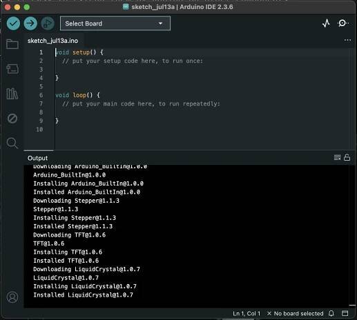 The starting screen on the Arduino IDE