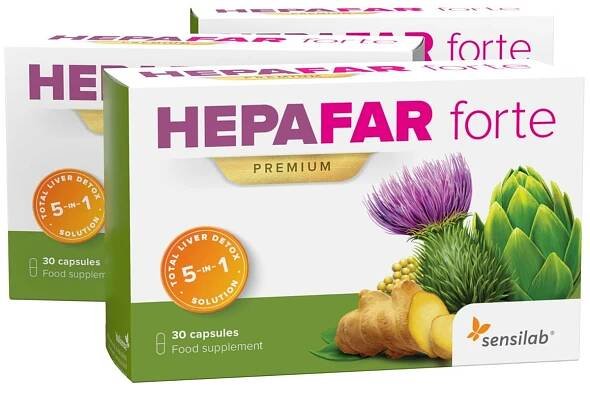 Hepafar Forte Premium 1+2 ZDARMA | Účinná detoxikace jater | Ostropestřec mariánský a fosfolipidy | Kúra na 45 dní | 3x 30 kapslí | Sensilab