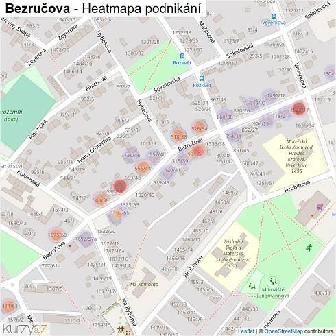 Mapa Bezručova - Firmy v ulici.