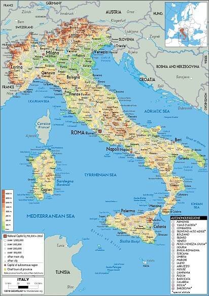 Italy Map (Physical) - Worldometer