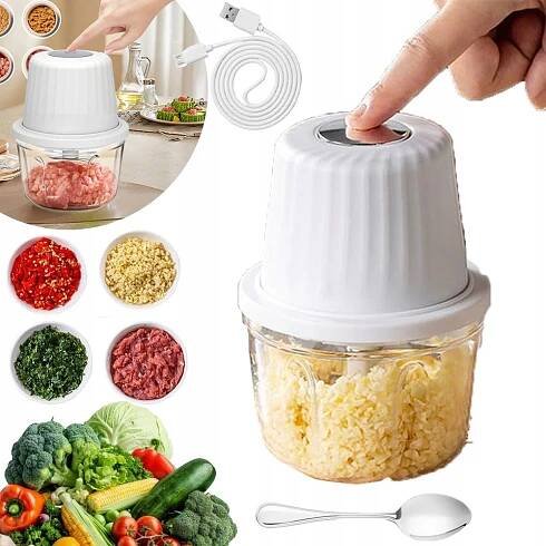 SEKÁČEK NA ZELENINY CIBULE ČESNEKU MINI ELEKTRICKÝ DRTIČ + 6 ČEPELÍ