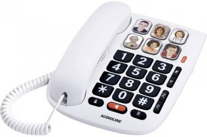 Audioline Tmax 10 šňůrový telefon pro seniory handsfree bílá