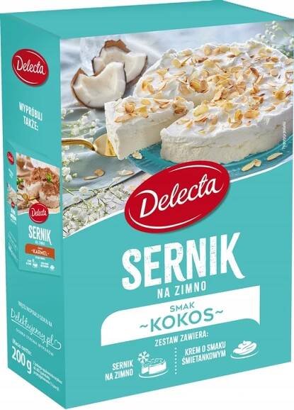 Sýrový koláč za studena s kokosovou příchutí Delecta 200 g, nadýchaný s krémem