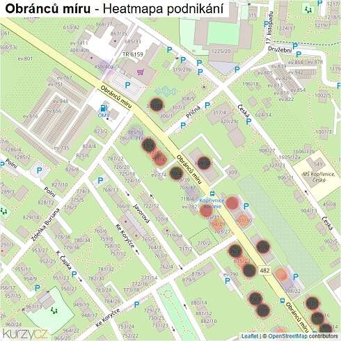 Mapa Obránců míru - Firmy v ulici.