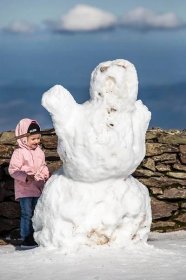 FOTO: Na horách napadl sníh, děti si užívají sněhuláka