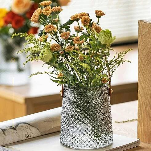 SKLENĚNÁ VÁZA NA KVĚTINY FLAKON VENKOVNÍ DEKORACE VNITŘNÍ RUKOJEŤ 15 cm Stav balení originální